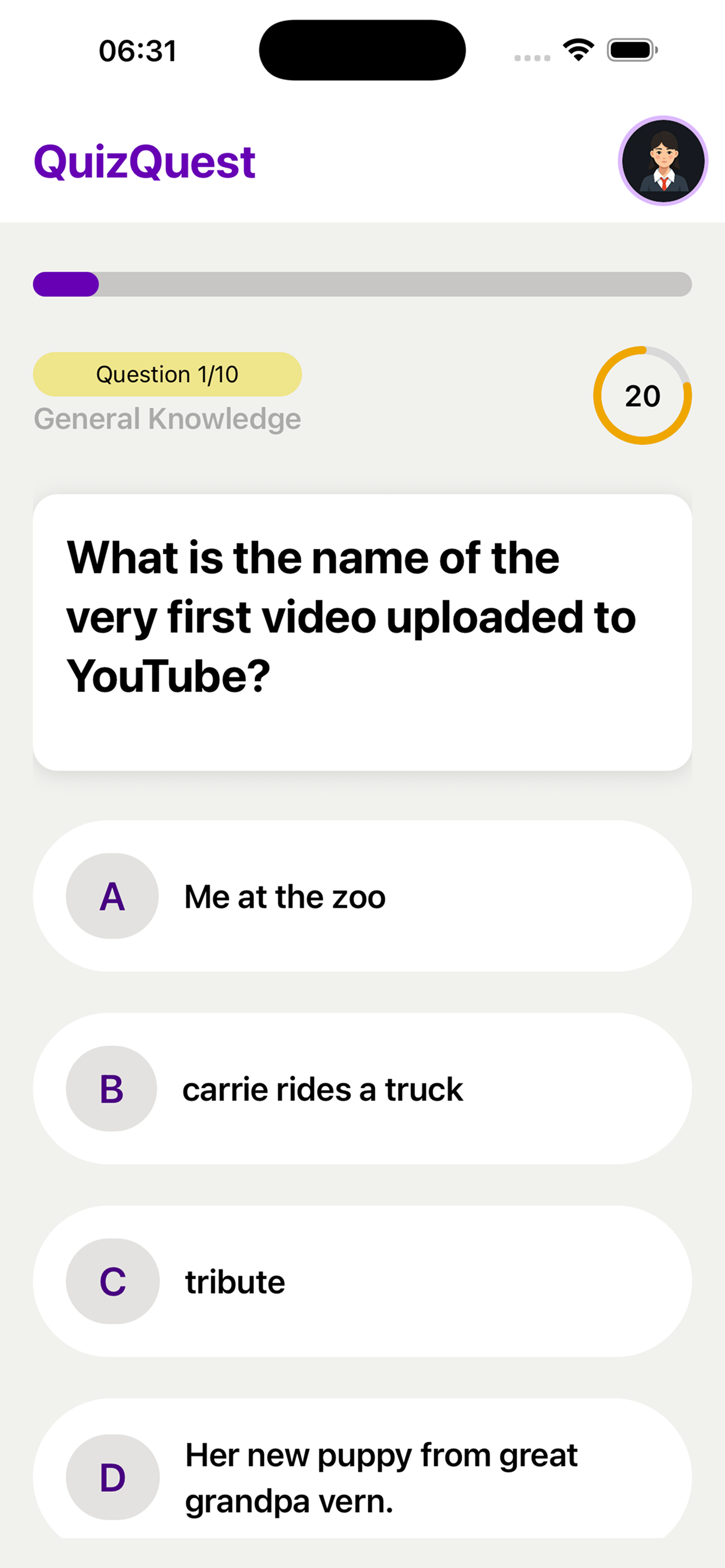 Testeii Tech Games trivia screen