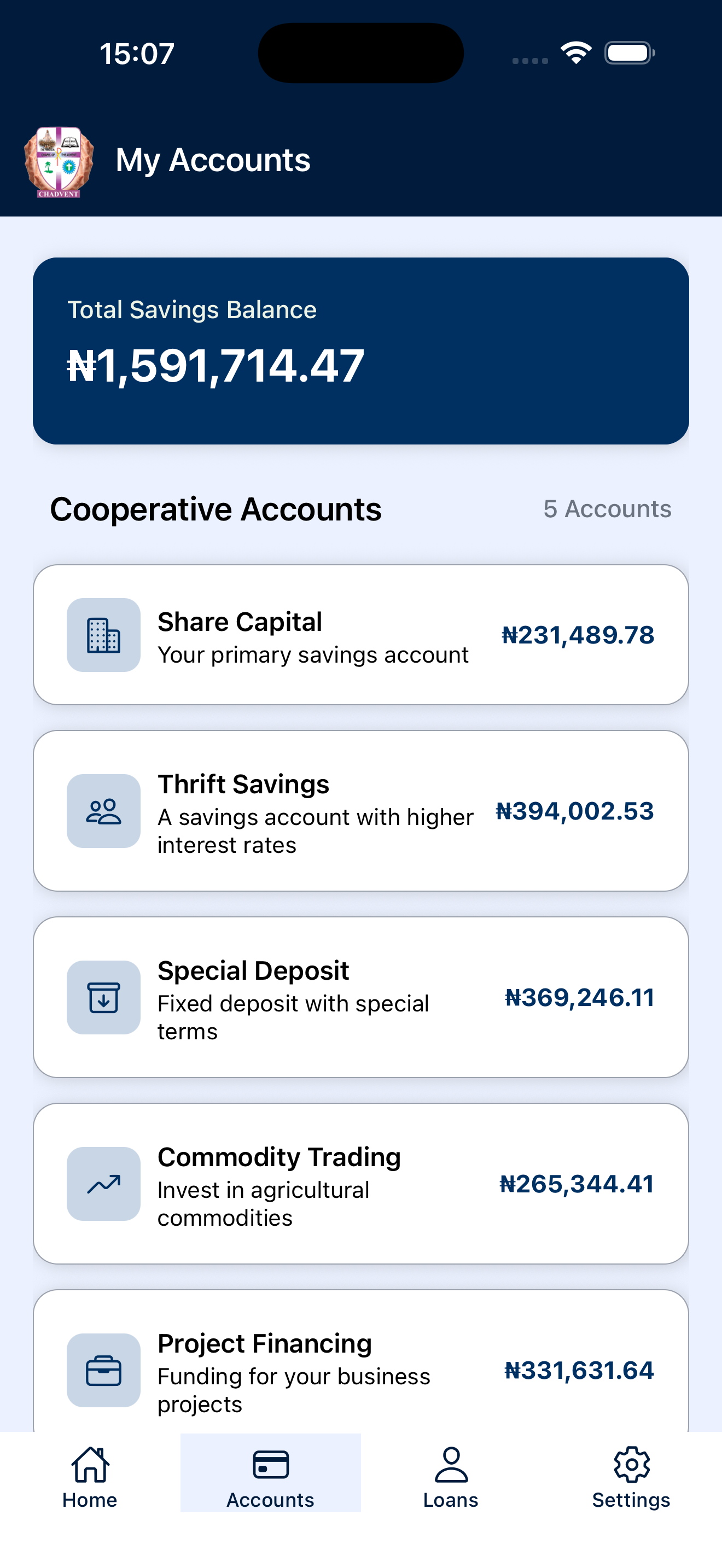Chadvent co-operative app screen